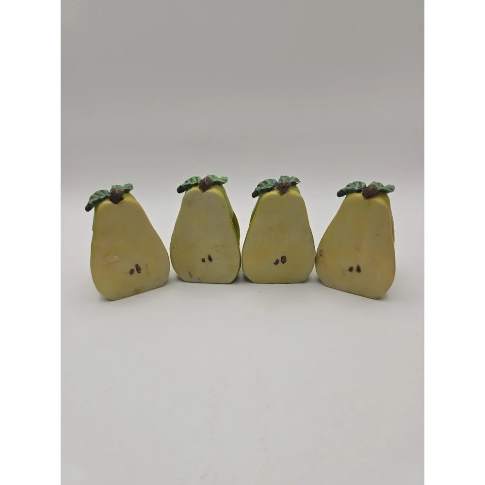 Vintage Ceramic PEAR Napkin Rings (Set Of 4) Antique Pear-shaped Napkin Holders